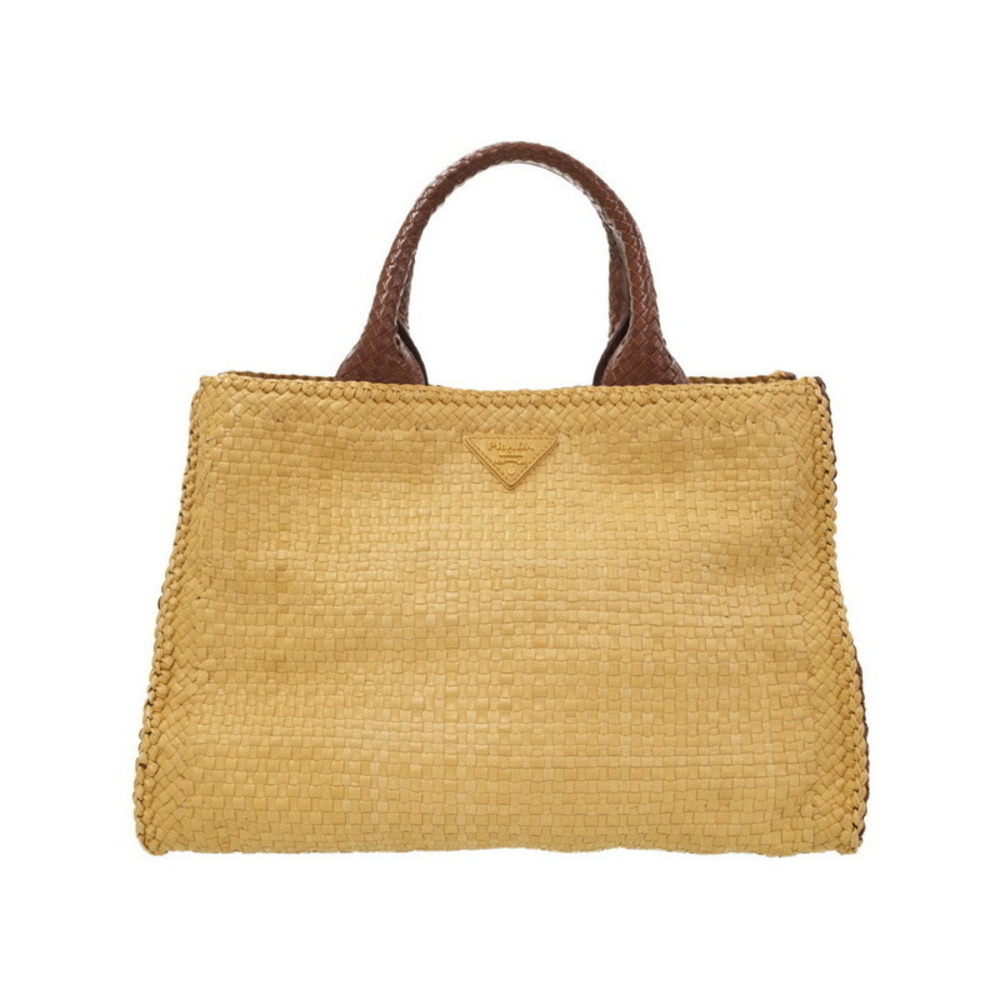 Prada Madras woven leather shopping tote Yellow